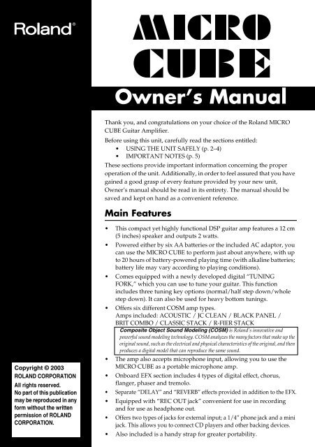 roland street cube owners manual
